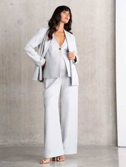 tailored wide leg φαρδυ παντελονι εγκυμοσυνης σε γκρι χρωμα. μεγαλα μεγεθη Plus size. οικονομικο.