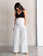 tailored wide leg φαρδυ παντελονι εγκυμοσυνης σε γκρι χρωμα. μεγαλα μεγεθη Plus size. οικονομικο.