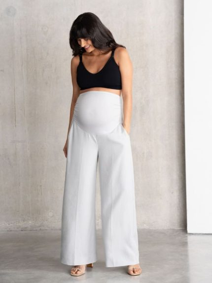 tailored wide leg φαρδυ παντελονι εγκυμοσυνης σε γκρι χρωμα. μεγαλα μεγεθη Plus size. οικονομικο.